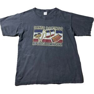 Vintage Santo Domingo Republica Dominicana Graphic T Shirt Mens L Faded Black‎